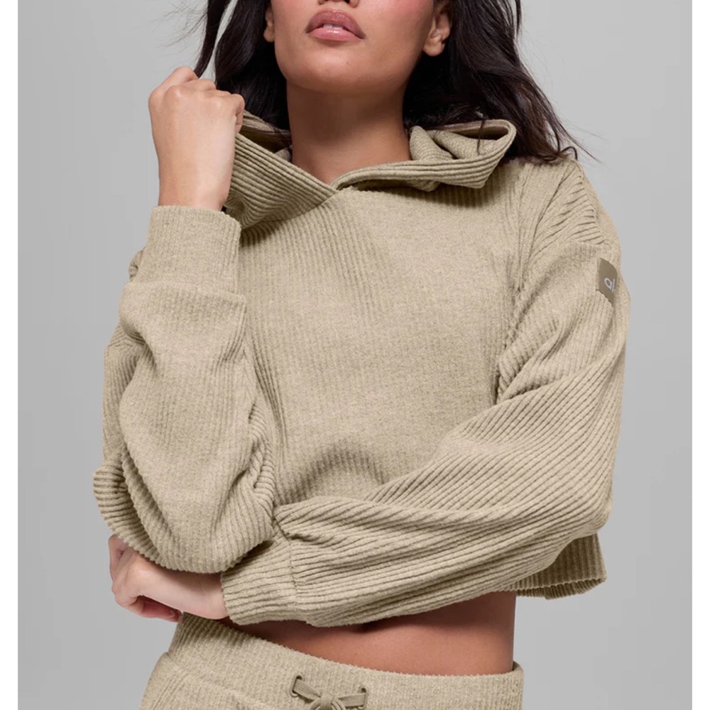 ALO Yoga Cropped Hoodie Sweater in Taupe
